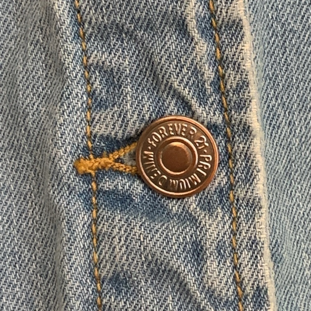 Forever 21 | Distressed Denim Blue Jean Button Down Jacket Small - Picture 8 of 14